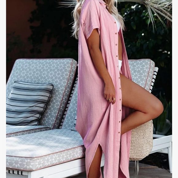 2 women’s beach cover up! and blue Pink Button-Up women’s cover up! - Picture 4 of 5